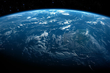 Beautiful blue planet Earth surrounded by clouds, giving it a serene and peaceful appearance