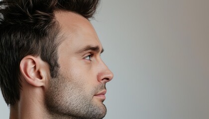 Fototapeta premium Profile of a Man with Stubble Looking Away