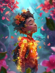 Create an Animated Character Design expressing the emotional journey of resilience and healing.Interactive Digital Art (with playful or imaginative themes)