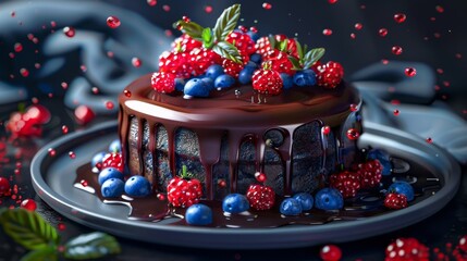 cake berries splashes close-up