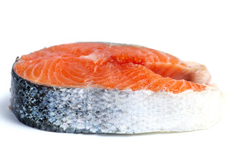 Fresh raw salmon , trout, steak isolated on white background.