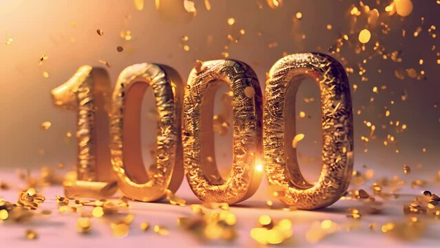 1k or 1000 followers or likes thank you. Golden numbers, confetti sparkling lights. Social Network friends, followers, Web users. Subscribers, followers or likes celebration.4k video. Anniversary 4k