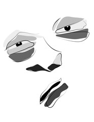 Abstract illustration of a tired, old face in grayscale