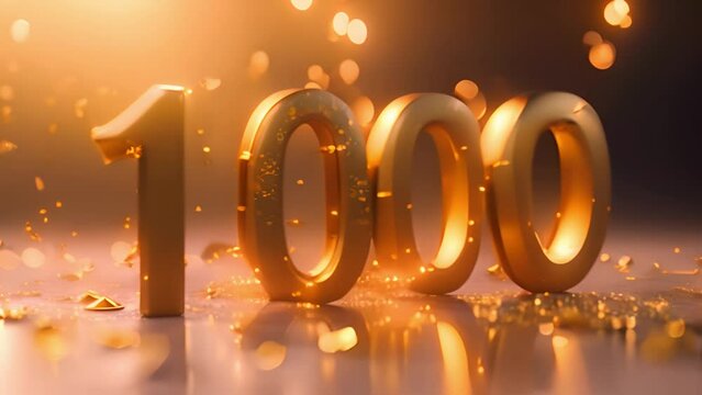 1k or 1000 followers or likes thank you. Golden numbers, confetti sparkling lights. Social Network friends, followers, Web users. Subscribers, followers or likes celebration.4k video. Anniversary 4k