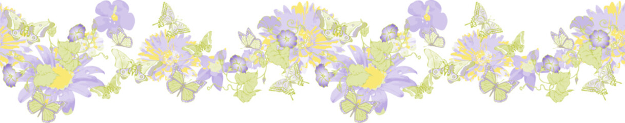 Victorian seamless floral border. Suitable for fabric, wrapping paper and the like