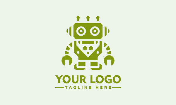 Robot Logo Vector green logo with a robot logo on it.