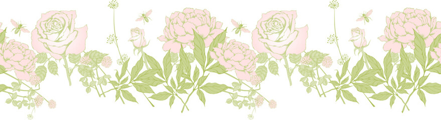 Victorian seamless floral border. Suitable for fabric, wrapping paper and the like