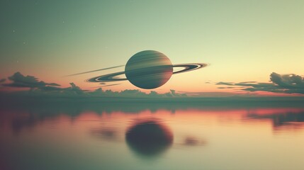 Enchanting Evening Sky with Saturn-Like Planet