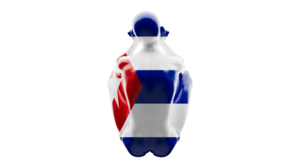 Glossy Mannequin Draped in the Vibrant Cuban Flag, Symbol of National Pride