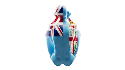 Mannequin Encapsulating the United Kingdom and Fiji Flags in a Merged Display