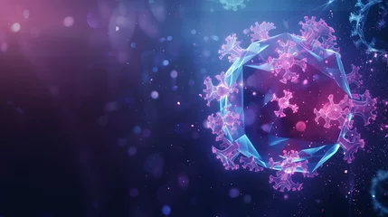 Fotobehang Futuristic monkey pox virus concept banner with glowing low polygonal virus cell and place for te © Guru