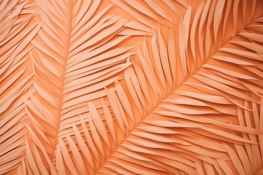 Beautiful abstract orange terracotta background with orange palm leaves