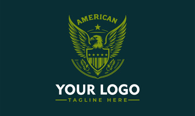 american eagle logo Vector green shield with an eagle logo on it