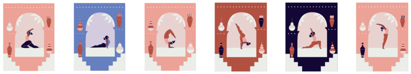 Yoga. Woman practicing asana. Relaxing environment. Concept of meditation.