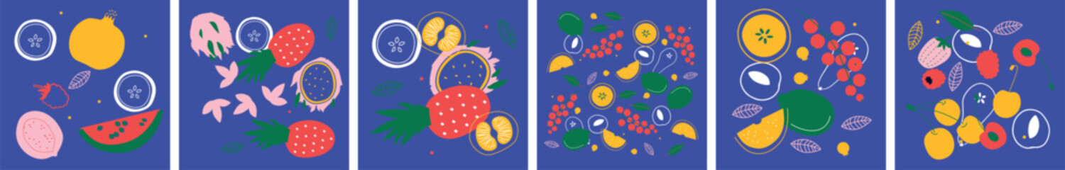 Fruits and vegetables abstract vector. Banner with vegetables, berries and fruits for social media, advertising, logo or menu.