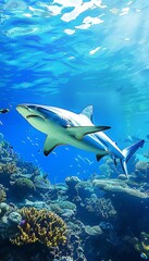 Majestic blue shark in ocean wilderness   underwater big fish in natural sea environment