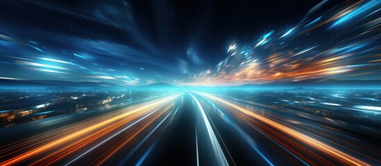 Obraz premium Concept of digital data flow on the road with blurred motion to create a vision of transfer at fast speed
