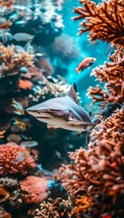 Fototapeta na wymiar Majestic blue shark in the underwater wildlife scene of the vast ocean habitat environment