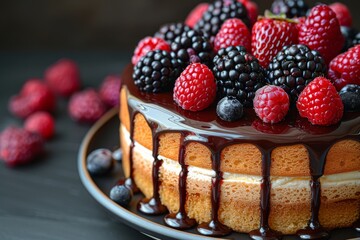 A Vibrant Display of Gourmet Indulgence: Berry-Topped Chocolate Cake