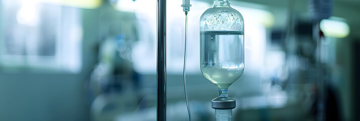 Vital Lifeline: Close-up Shot of an Intravenous Fluid Bag in a Hospital Setting - obrazy, fototapety, plakaty