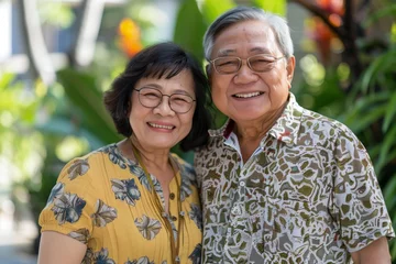 Stoff pro Meter Happy smiling asian mature senior couple posing together  © Adriana