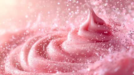 Fototapeta premium close-up of frosted cupcake with pink icing and sprinkles on pink background.Text: Fixed