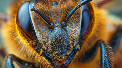 Fotobehang An extreme close-up of a beekeeper marking a queen bee with a tiny dot of non-toxic paint, the detail showing the careful, respectful interaction between human and bee © Алексей Василюк