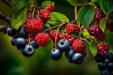 berries of a blackberry bush - obrazy, fototapety, plakaty
