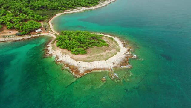Aerial view of the Adriatic Sea rocky coast near Pula, Istria region, Croatia