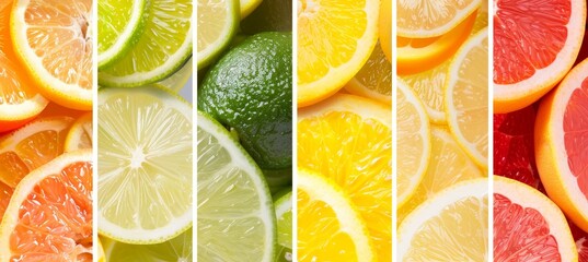 Assorted citrus fruit palette  a vibrant mix of colorful and fresh citrus fruits - obrazy, fototapety, plakaty