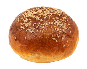 Sweet fragrant bun on a white background. Isolate buns with sesame seeds. homemade baking