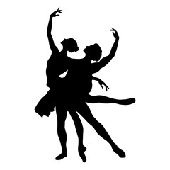 Ballerina silhouette. Silhouette of a ballet couple. Realistic dancer in pointe shoes and tutu. Vector icon. © SVIATLANA