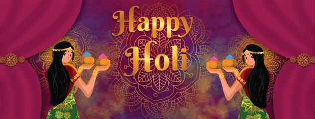 happy Holi , illustration of colorful promotional background for Festival of Colors celebration	