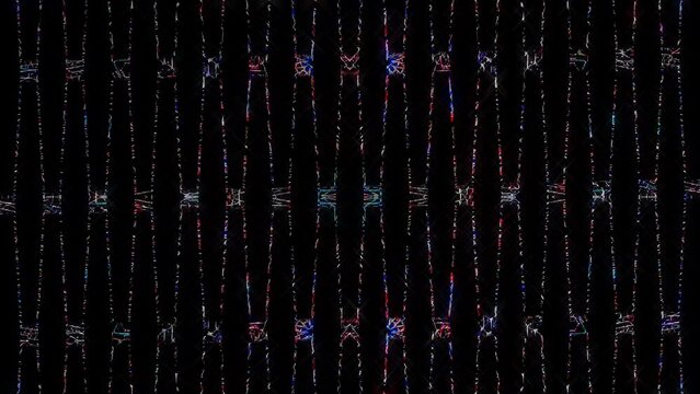 shining bright lines set wave motion, colorful, on black background	