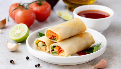 Apperizer - Vegetable Spring Rolls with Sweet Chili Dipping Sauce
