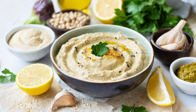 Arab Cuisine - Baba Ganoush (smoky eggplant dip made with tahini, garlic, lemon juice, and olive oil)