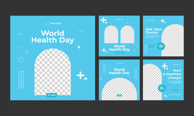 world health day social media instagram post web medical dentist leaflet flyer template  - obrazy, fototapety, plakaty
