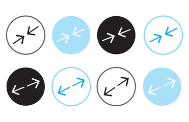 arrow design graphic in tools zoom icon Stock Vector.minimize icon arrow meeting point, rally compact size small scale arrow icons . shrink icon resize in arrow . zoom out, ZOOM IN icons