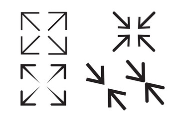 arrow design graphic in tools zoom icon Stock Vector.minimize icon arrow meeting point, rally compact size small scale arrow icons . shrink icon resize in arrow . zoom out, ZOOM IN icons