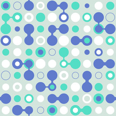 Seamless, technological pattern. Aqua green, blue, polka dots. Vector print of beachwear, summer colors, connection. Beach, pool, fabric for bikinis and swim trunks.