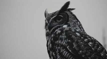 A black and white owl resting on a tree branch in a natural setting