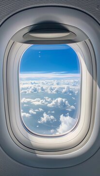 Panoramic aerial view of sky horizon through airplane window for stunning visuals