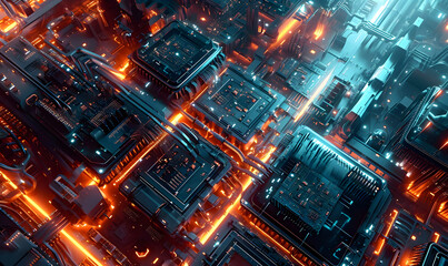 An Aerial View of a Bustling Metropolis at Night - obrazy, fototapety, plakaty