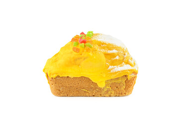 Lemon muffin isolated on white background.