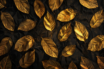 A luxurious business background with a pattern of golden leaves against a black velvet backdrop