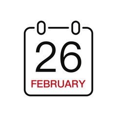 February 26 date on the calendar, vector line stroke icon for user interface. Calendar with date, vector illustration.