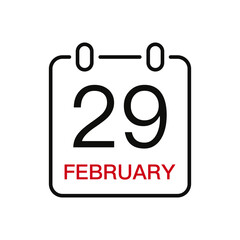 February 29 date on the calendar, vector line stroke icon for user interface. Calendar with date, vector illustration.