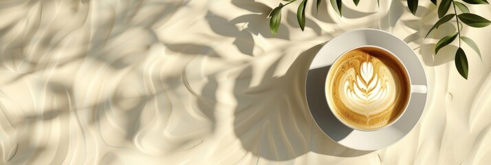 Stylish white desk arrangement with plant, coffee cup, and neatly organized office supplies