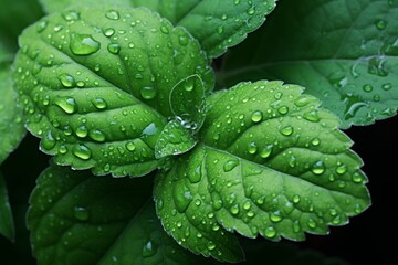 Obraz premium Background of green mint leaves, texture of aromatic healthy mint plants