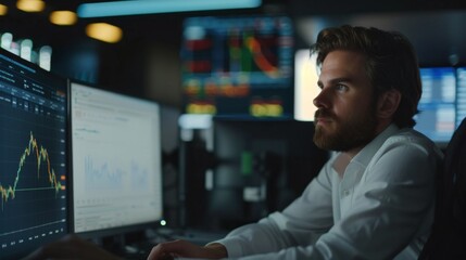 portrait of young handsome stock exchange broker worker - obrazy, fototapety, plakaty